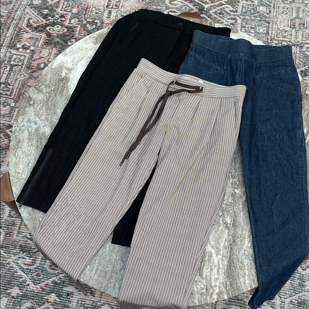 3 Bundle Lot Betabrand Pants Black, Blue, and Striped Sz XS-S Petite